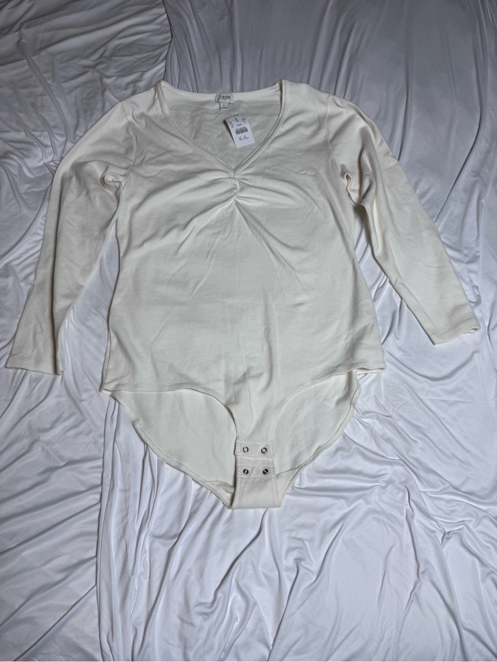 J. Crew Cream V-Neck Long Sleeve Bodysuit